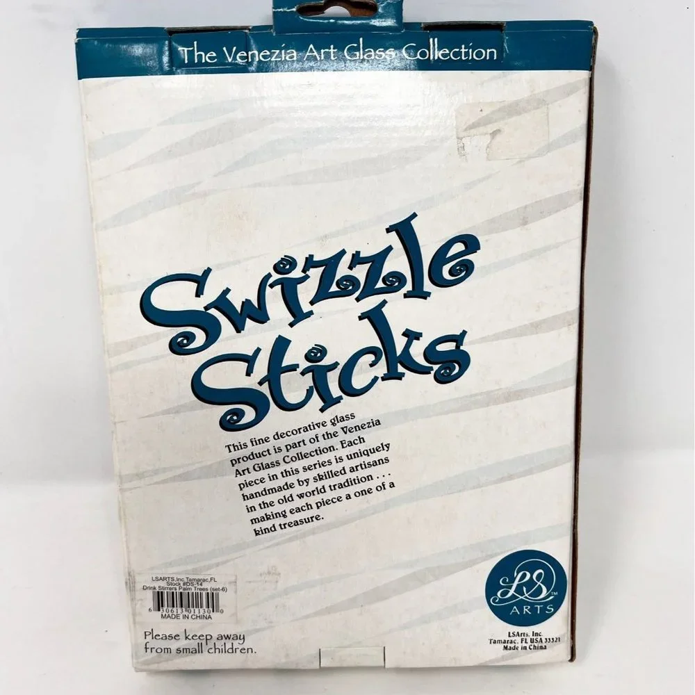 Swizzle Sticks LS Arts Venezia Art Glass Palm Trees New Old‎ Stock 2 Sets of 6